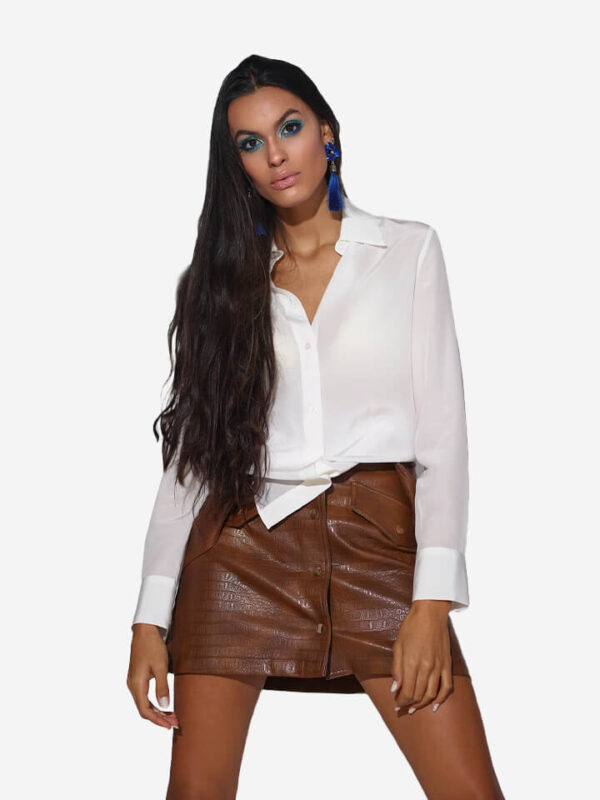 Silk long shirt white Top