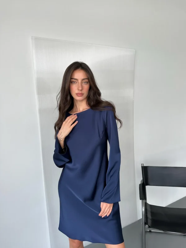 Navy Blue Dress in Premium Italian Silky Satin