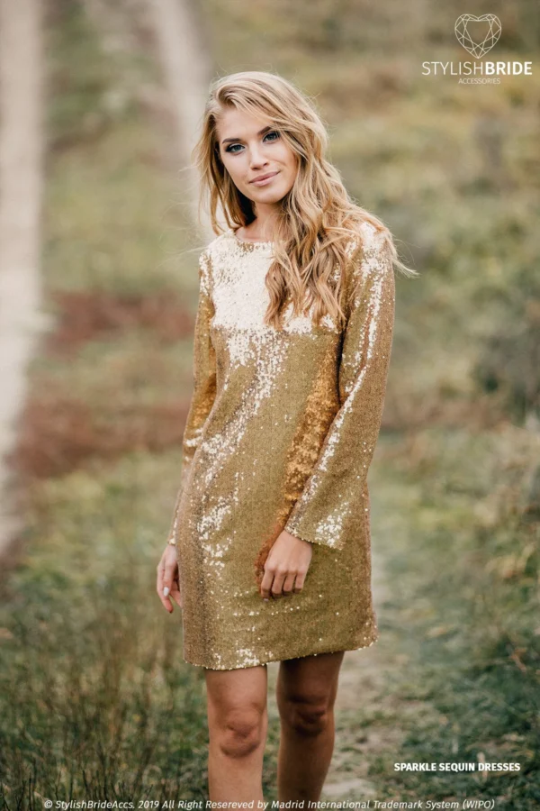 Gold Sequin Dress Featuring a Deep V-Back - Image 2