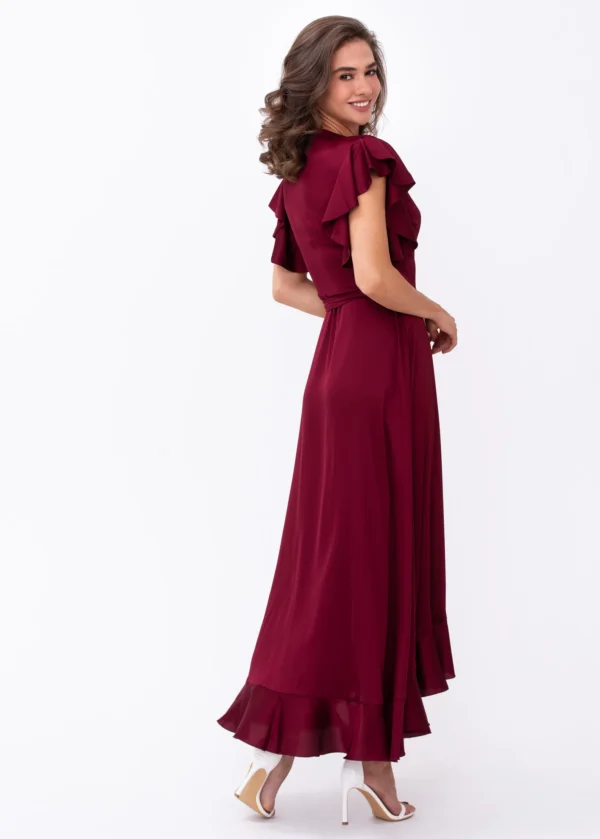 Burgundy silk wrap perfect dress - Image 2