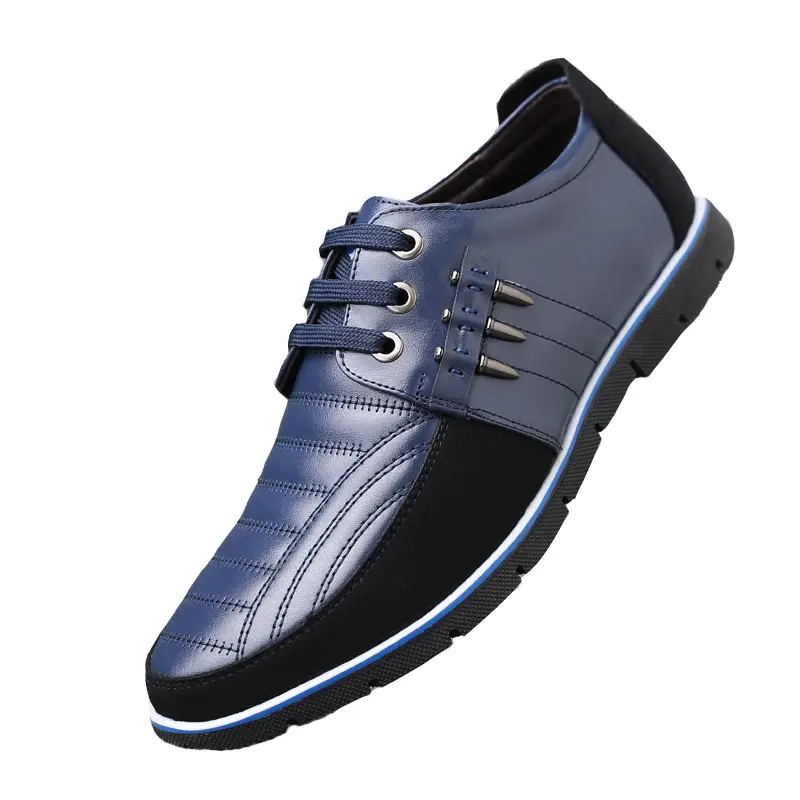 Men's casual shoes featuring a blue and black color scheme. Men's casual shoes in blue and black with a sleek design and lace-up closure.