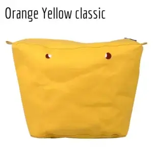 Orange yellow classic tote bag with two holes on the sides for handles.